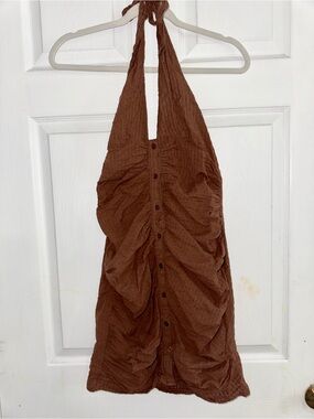 ASOS Chocolate Brown Textured Halter Mini Dress